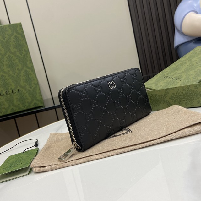 gucci專櫃2024新款原廠壓花皮拉鏈錢夾 古馳飾GG細節拉鏈錢包 jcp2371